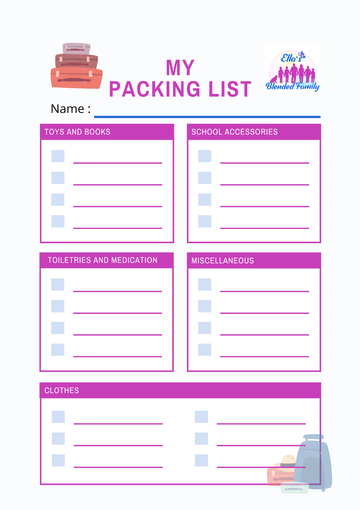 Packing list for transition between homes